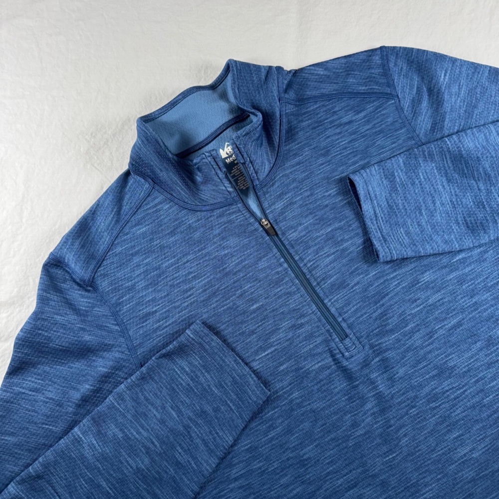 REI Co-op Men's Size Medium Blue Space Dye Fleece Quarter Zip Pullover